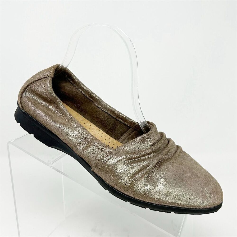 Clarks Women's Jenette Ruby Loafer Gold Metallic Leather Size 9.5 Casual Flats
